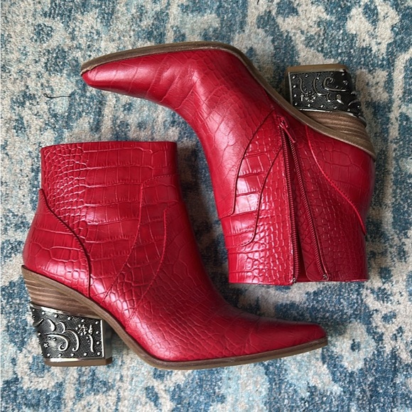 Gianni Bini Shoes - Gianni Bini Red Croc-Embossed Ankle Boots